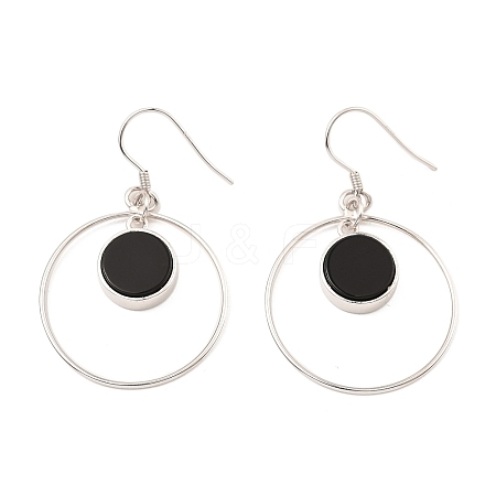 Natural Obsidian Flat Round Dangle Earrings EJEW-Z024-11D-P-1