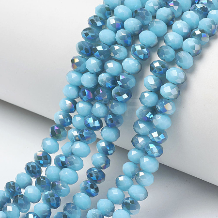 Electroplate Opaque Solid Color Glass Beads Strands EGLA-A034-P8mm-I13-1