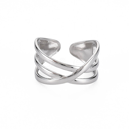 304 Stainless Steel Criss Cross Cuff Ring RJEW-N038-036P-1