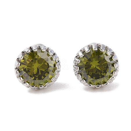Rack Plating Brass Pave Single Cubic Zirconia Stud Earrings X-EJEW-I304-02P-01-1