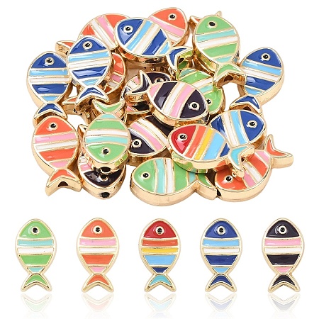 20Pcs Light Gold Tone Alloy Enamel Beads FIND-YW0010-21-1