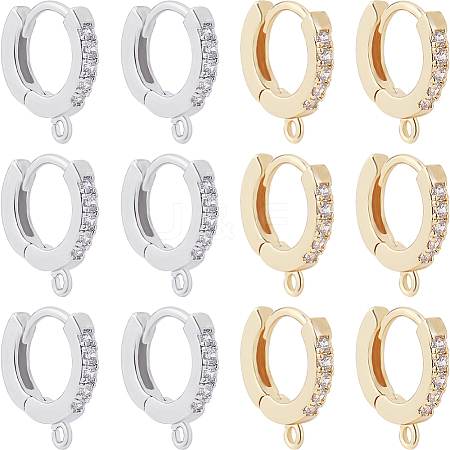 Beebeecraft 12Pcs 2 Colors Brass Micro Pave Clear Cubic Zirconia Huggie Hoop Earring Findings KK-BBC0012-09-1