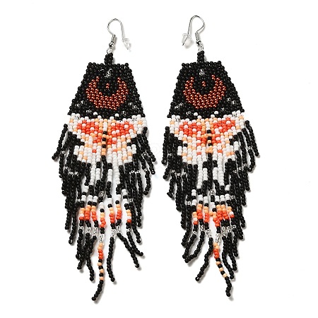 Bohemia Woven Glass Seed Bead Dangle Earrings EJEW-A046-02B-1