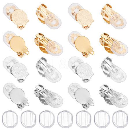 Beebeecraft 24Pcs 4 Style 304 Stainless Steel Flat Round Clip-on Earring Settings STAS-BBC0002-60-1