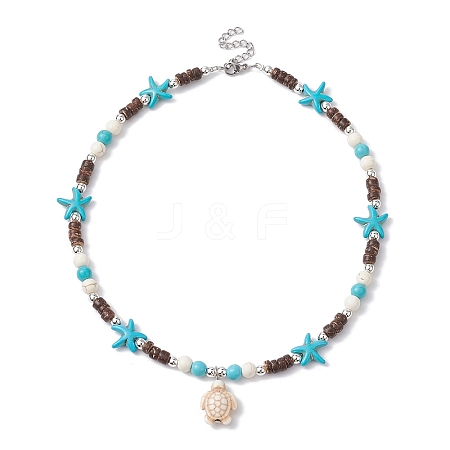 Synthetic Turquoise Tortoise Pendant Necklaces NJEW-JN04573-01-1