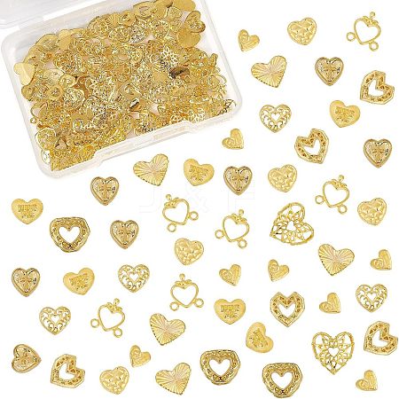 Olycraft 140Pcs 10 Style Heart with Textured Alloy Cabochons MRMJ-OC0002-65-RS-1