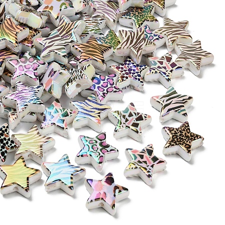 Rainbow Iridescent Printed Opaque Acrylic Beads OACR-D316-01A-02-1