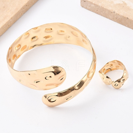 Snake Shape Hammered Iron Cuff Bangle & Ring SJEW-G085-01G-1