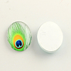 Feather Pattern Glass Flatback Oval Cabochons for DIY Projects X-GGLA-R022-30x22-24O-1