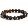 Round Natural Tiger Eye & Lava Rock Stretch Beaded Bracelet Men's Fashion Jewelry NL4639-1-1