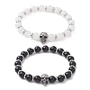 Natural Eyeless Obsidian and Malaysia Jade Stretch Bracelets BJEW-JB12184-2