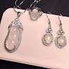 925 Sterling Silver Micro Pave Clear Cubic Zirconia with Natural Chalcedony Pendant Necklaces & Dangle Earrings & Rings Sets WG9CEA2-09-1