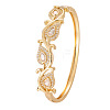 Brass Pave Clear Cubic Zirconia Drop Leaf Cuff Hinged Bangles for Women WG4E307-01-4