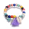Wood & Synthetic Turquoise Beads Charm Bracelets BJEW-JB04096-1