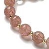 Round Natural Strawberry Quartz & Quartz Crystal Beaded Stretch Bracelets BJEW-M315-09-2