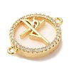 Rack Plating Brass Micro Pave Clear Cubic Zirconia Spanish Faith Cross Connector Charms X-KK-L220-003G-03-2