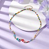 Flower Glass Seed & Pearl Beaded Necklaces NJEW-JN04677-01-1