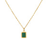 Elegant Rectangle Stainless Steel Green Resin Pendant Necklaces LM4111-1-1