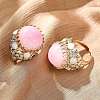 Half Round Natural Gemstone Cubic Zirconia Cuff Rings RJEW-M076-01G-5