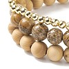 3Pcs 3 Style Natural & Synthetic Mixed Stone & Wood & Brass Stretch Bracelets Set with Glass Teardrop for Women BJEW-JB08355-6