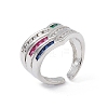 Colorful Cubic Zirconia Arrow Open Cuff Ring RJEW-P079-10P-1