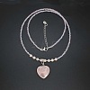 Natural Gemstone Heart Pendant Colorful Glass Seed Beads Beaded Necklaces for Women VA8487-2-2