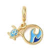 Rack Plating Brass Deep Sky Blue Enamel European Dangle Charms KK-P279-35G-1