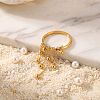 304 Stainless Steel Round Bead Tassel Finger Rings WGCFC02-01-3