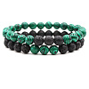 2Pcs 2 Styles Synthetic Malachite & Natural Lava Rock Round Beaded Stretch Bracelets for Couple FS-WGA2A2E-01-1
