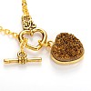 Valentine's Day Heart Electroplate Natural Druzy Crystal Lariat Necklaces NJEW-JN01143-3