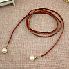 Imitation Leather Braided Belly Belt with Plastic Imitation Pearl Round Bead WG11EBA-08-1