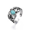 Gothic Punk Skull Alloy Open Cuff Ring with Oval Synthetic Turquoise for Men Women RJEW-T009-53-4