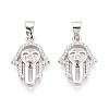 925 Sterling Silver Micro Pave Clear Cubic Zirconia Heart Hamsa Hand Pendants STER-N016-100P-1