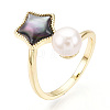 Natural Pearl Finger Open Cuff  Ring with Black Shell PEAR-N022-C02-1