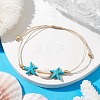Synthetic Turquoise & Cowrie Shell Braided Starfish & Shell Shape Bead Bracelets for Women BJEW-JB10197-02-2
