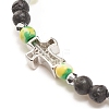 Natural & Synthetic Mixed Gemstone Beaded Stretch Bracelet with Clear Cubic Zirconia Cross for Women BJEW-JB08247-02-5