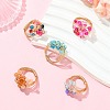 5Pcs Copper Wire Wrapped Dyed & Heated Natural Agate Round Bead Finger Rings RJEW-JR01034-1
