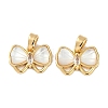 Brass Clear Cubic Zirconia Pave Natural Shell Bowknot Charms KK-P283-09G-1