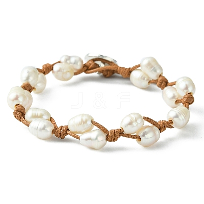 Natural Pearl Braided Bead Bracelets with Waxed Polyester Cords BJEW-TA00291-1