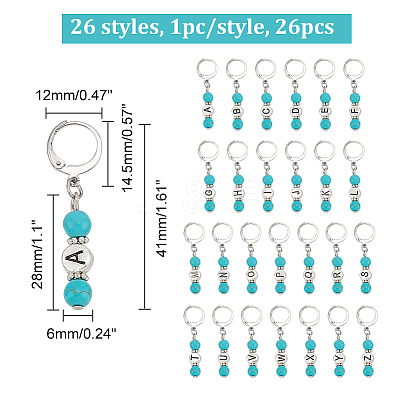 Letter A~Z Synthetic Turquoise & Alloy Pendant Stitch Markers HJEW-AB00456-1