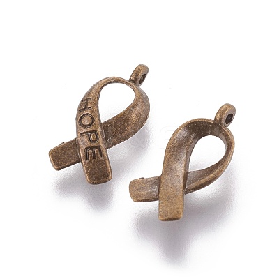 Breast Cancer Awareness Ribbon Carved Word Hope Tibetan Style Alloy Pendants TIBEP-LF5104YKG-AB-LF-1