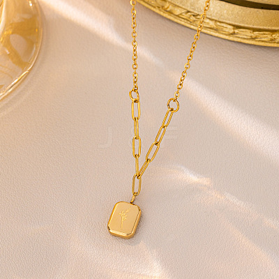 201 Stainless Steel Engraved Flower Rectangle Pendant Necklaces for Women WG2AA63-01-1