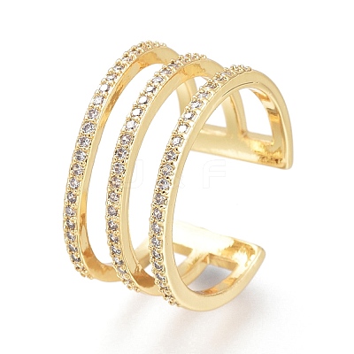 Brass Micro Pave Clear Cubic Zirconia Cuff Rings RJEW-I073-11G-1