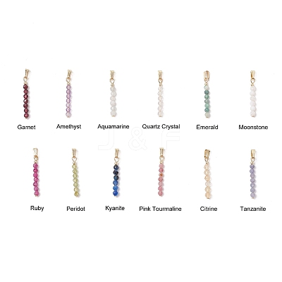 12Pcs 12 Styles Natural Mixed Stone Faceted Round Beaded Pendants PALLOY-JF03556-01-1