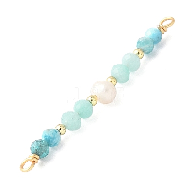 Faceted Round Natural Amazonite & Apatite & Potato Natural Cultured Freshwater Pearl Beaded Connector Charms PALLOY-JF03531-05-1