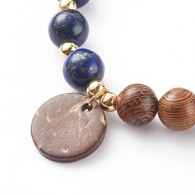 Wood Bead & Stone Bracelet BJEW-JB06104-1