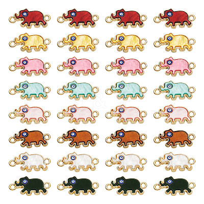 48Pcs 8 Colors Alloy Enamel Elephant Connector Charms ENAM-TA0001-80G-1