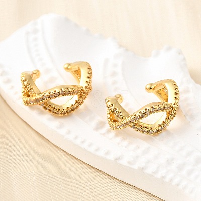 Brass Micro Pave Clear Cubic Zirconia Cuff Earrings EJEW-K309-11G-1