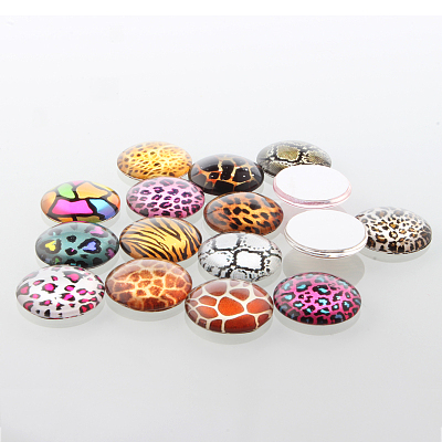 Animal Skin Printed Glass Cabochons GGLA-A002-12mm-OO-1