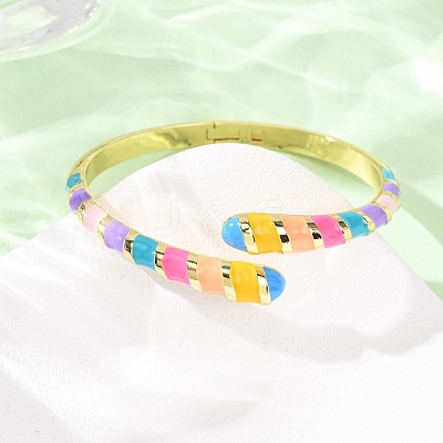 Snake Brass Enamel Cuff Bangles BJEW-A163-01G-05-1